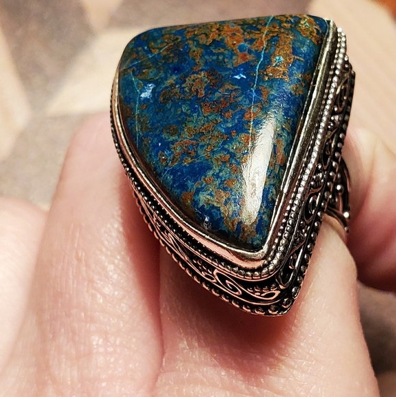 New Oversized Chrysocolla 925 Silver Ring - Picture 6 of 12
